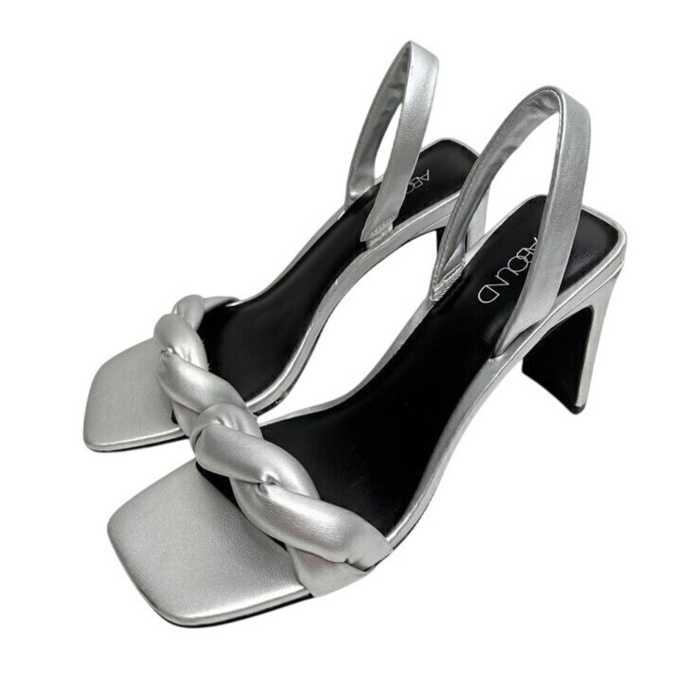 Abound Abryleigh Metallic Silver Braided Square Toe Block Heel Sandals 6.5M
